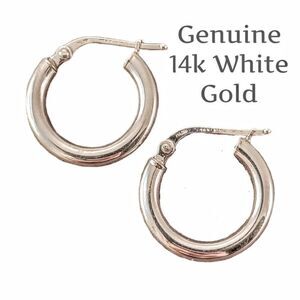 Genuine 14k White Gold Classic Rounded Hoop Earrings